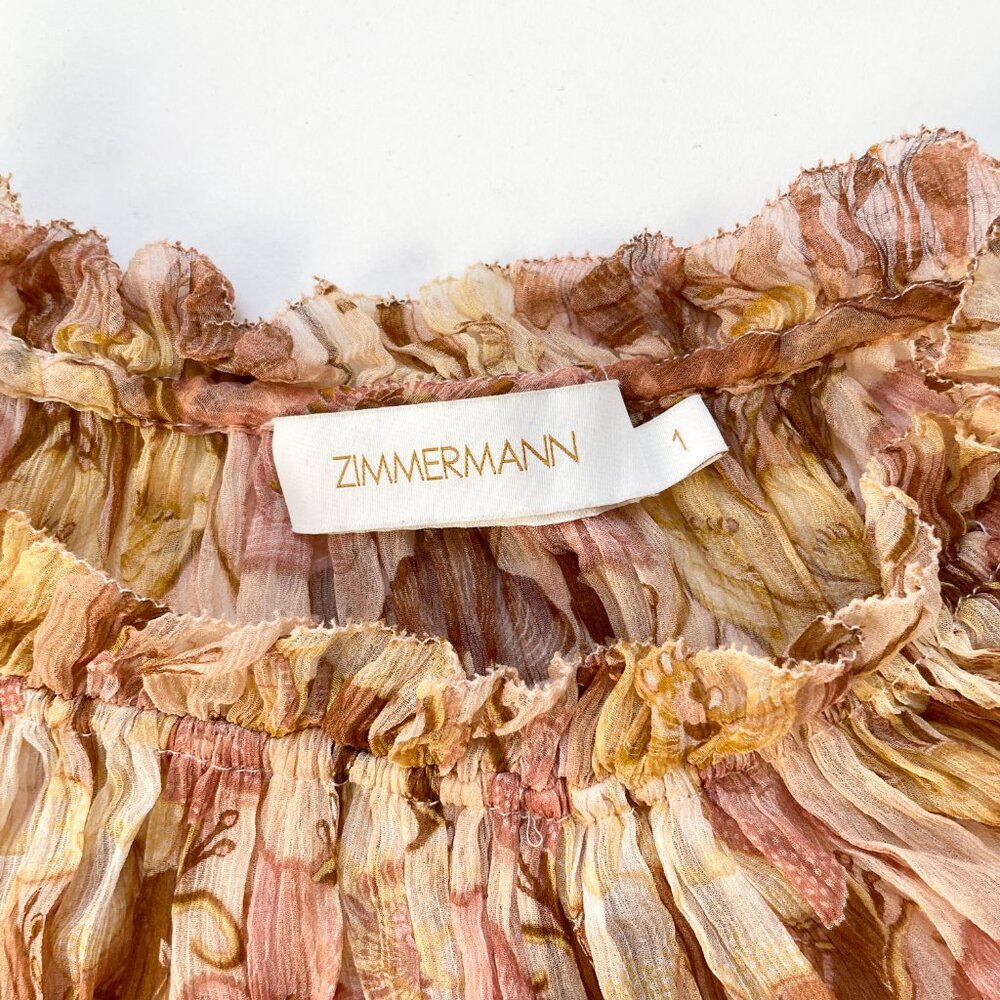 Zimmermann Tempo Flutter Midi Dress Silk Toffee Nouveau Size AU 1 US 6 - Picture 8 of 12